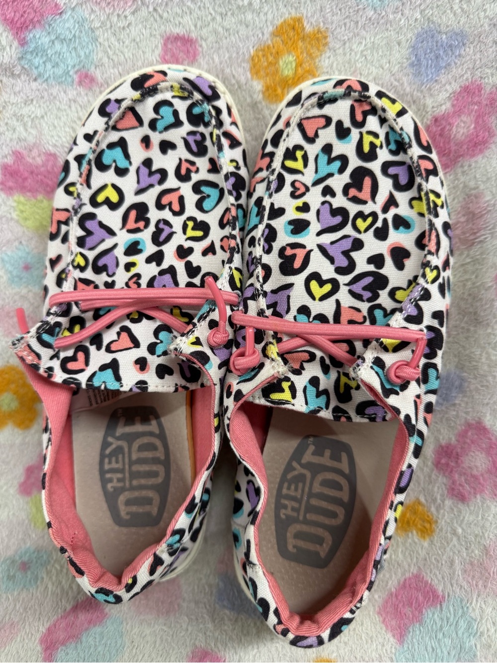 Hey Dude Kids Slip-On Shoes with Multicolor Heart Print